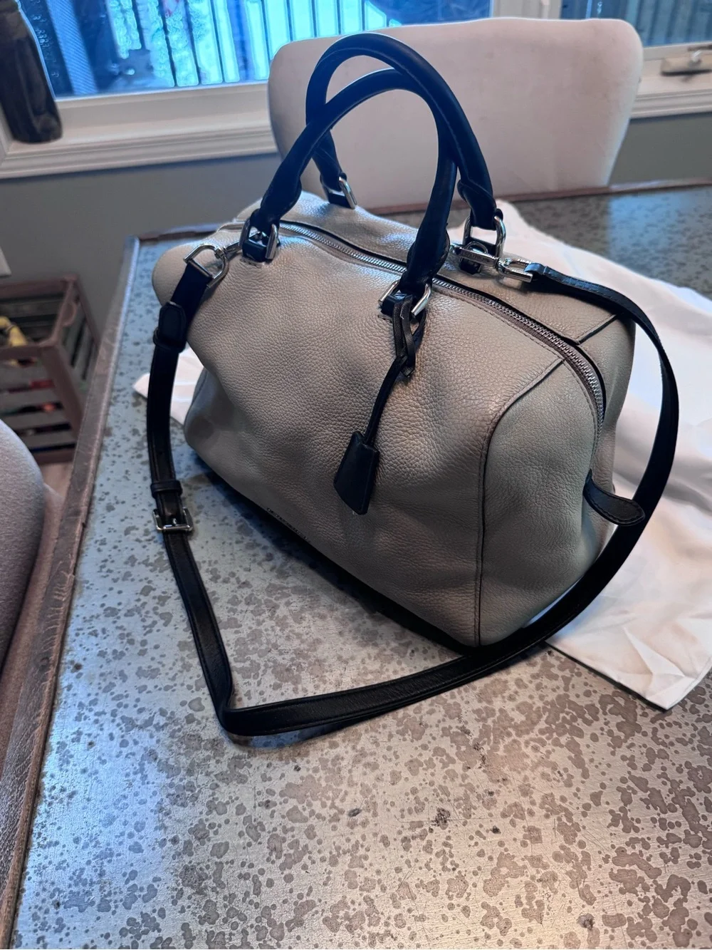 Michael Kors Two-Tone Pebbled Leather Satchel in Cream and Black